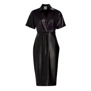 ELIE TAHARI Vegan Leather Midi Shirt Dress